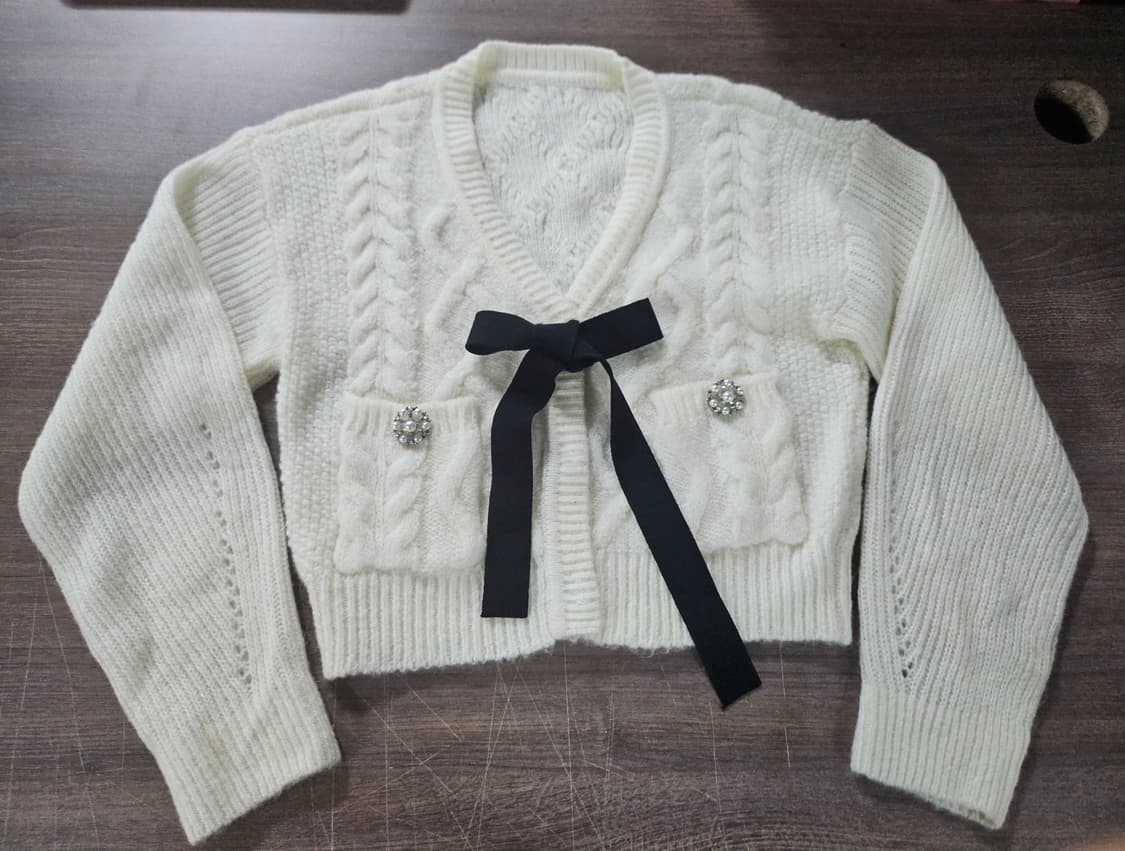 아이보리  니트 리본 가디건 M 상품이미지1