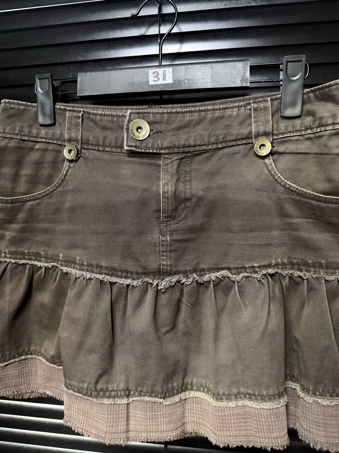 ONLY 브라운 갈색 캉캉 체크 데님 치마 에스닉 31 갸루 로리걸 펑크 상품이미지3