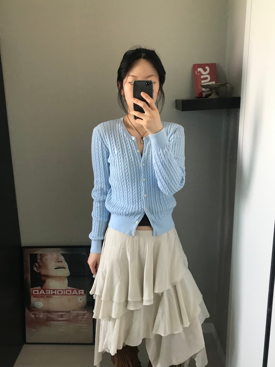 폴로 랄프로렌 QR코드 케이블 니트 가디건 스카이블루 상품이미지2