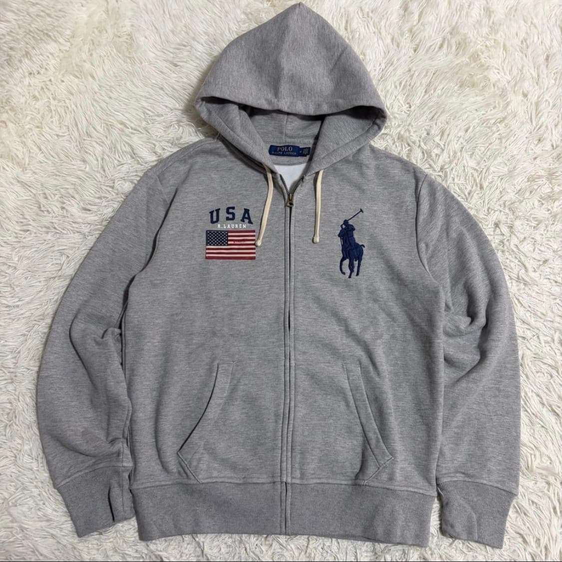 【인기】 폴로 빅포니 USA 성조기 후드집업 그레이 M 상품이미지1