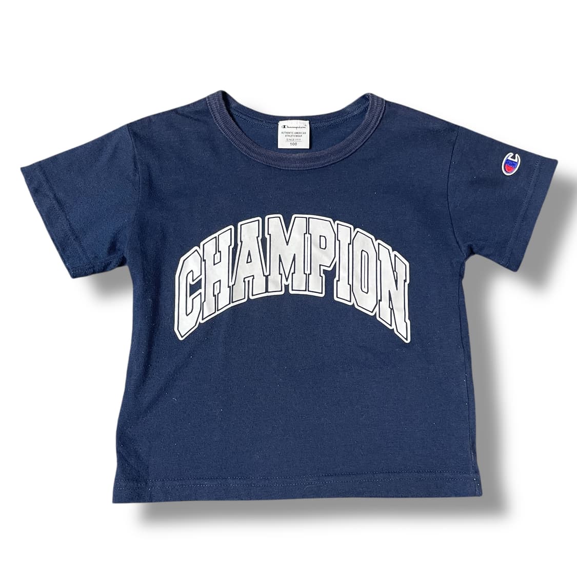챔피온 키즈 화이트 로고 프린팅 네이비 반팔 티셔츠 100 상품이미지1