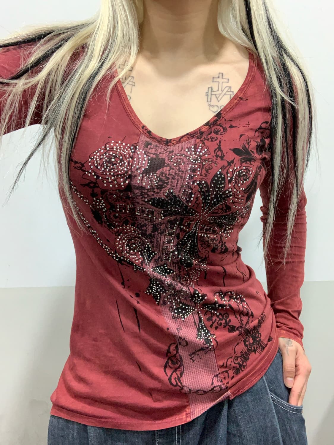 (빈티지)Vocal Apparel 스톤 디스트레스드 플레어 펑크롱슬리브 상품이미지1