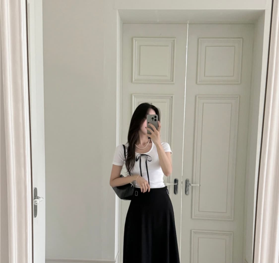 리본 화이트 반팔 티셔츠 상품이미지5