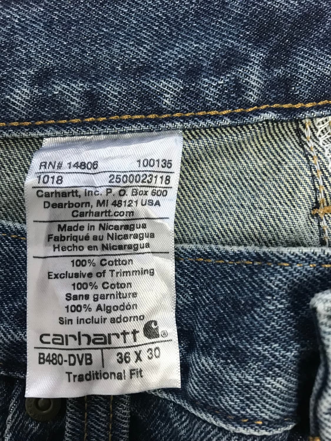 칼하트 b480 데님 팬츠 36x30 상품이미지3