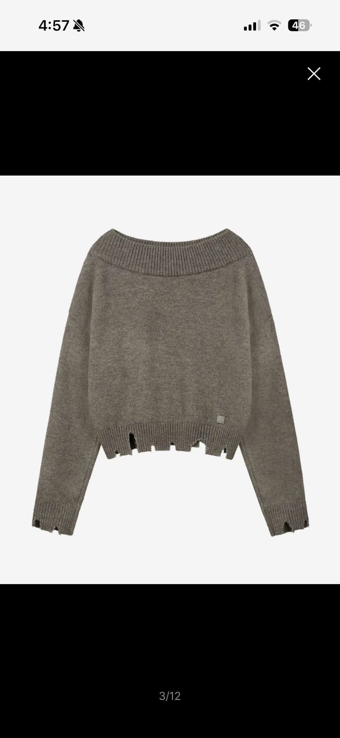 락케이크 오프숄더 데미지 니트 브라운 상품이미지3