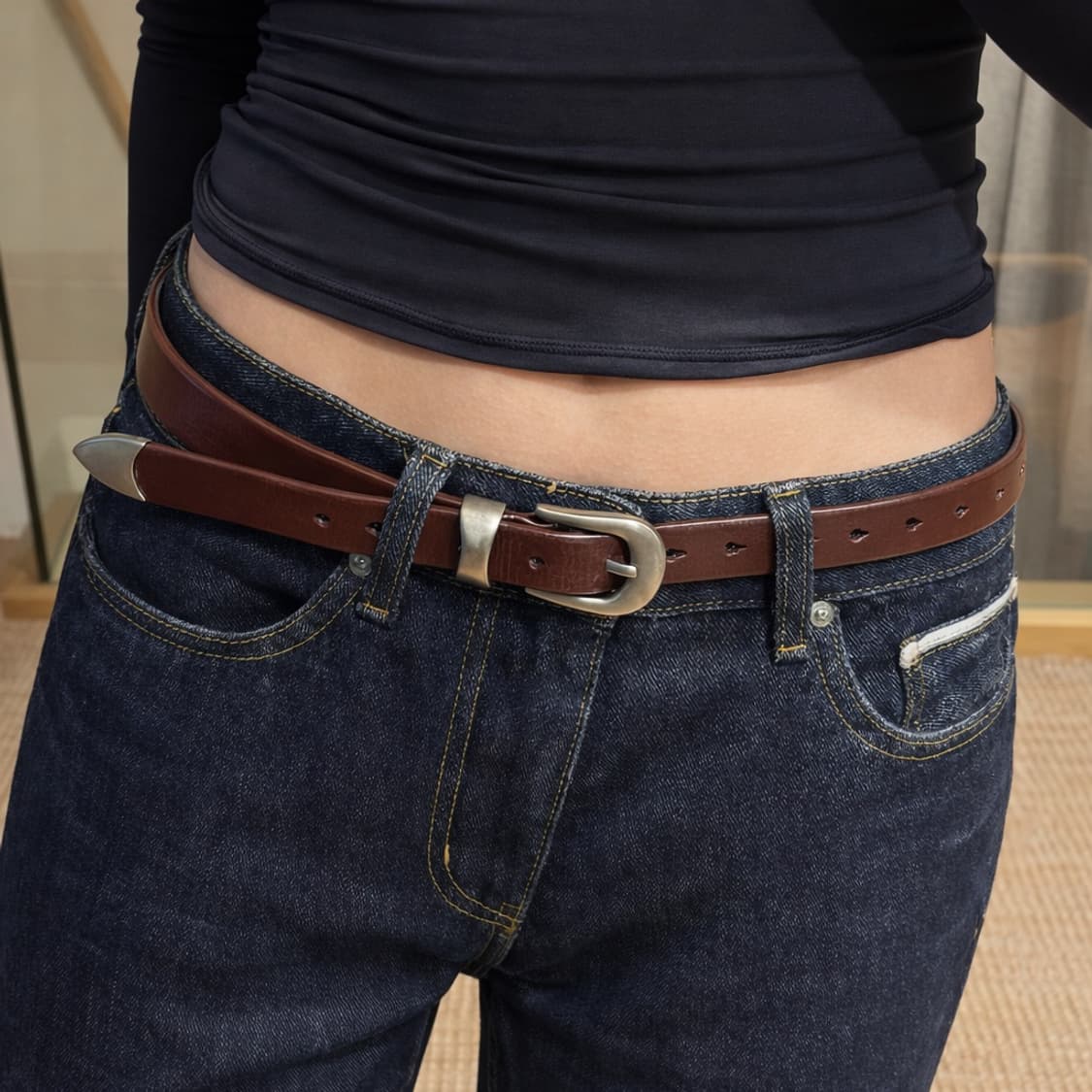 빈티지무드 버건디 소가죽벨트 상품이미지1