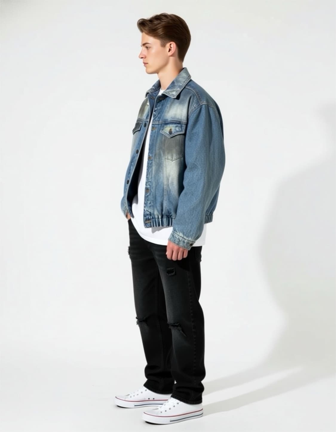 Egonlab 25ss 디스트레스 데님 세미오버 크롭봄버 자켓 상품이미지2