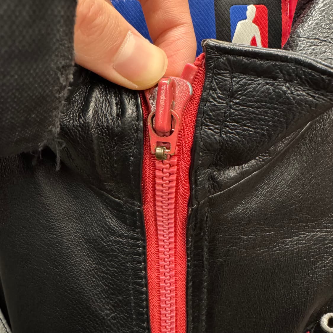 90s PRO PLAYER X 시카고불스 레더자켓 컬럭블록 화이트 레드 상품이미지9