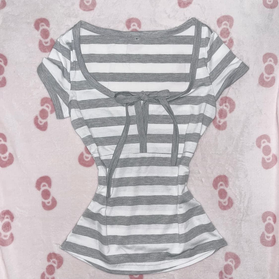 로걀 가루 스트라이프 회색 그레이 딱붙탑 티 상품이미지1