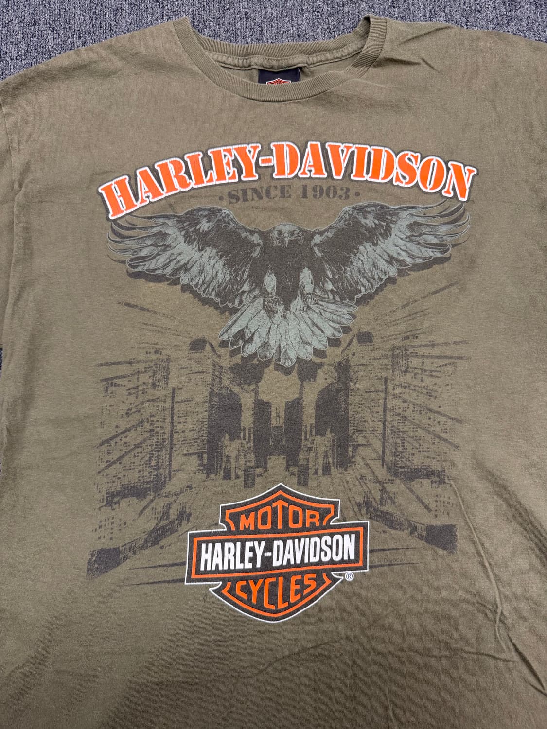 L) 할리데이비슨 빈티지 독수리 프린팅 올리브 반팔 티셔츠 상품이미지3
