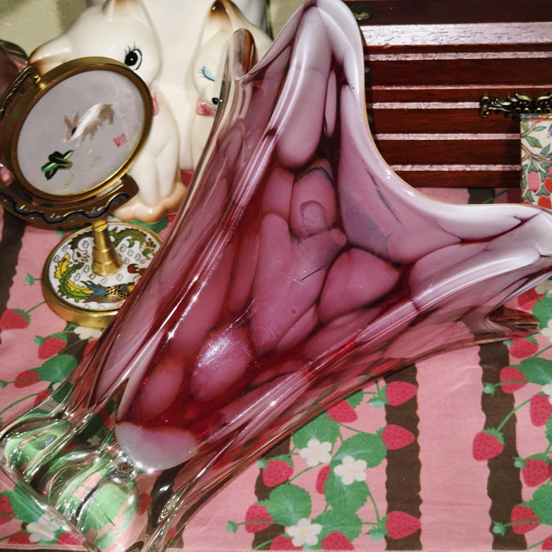 70s 이디얼 아트글라스 루비 마블 화병 상품이미지8