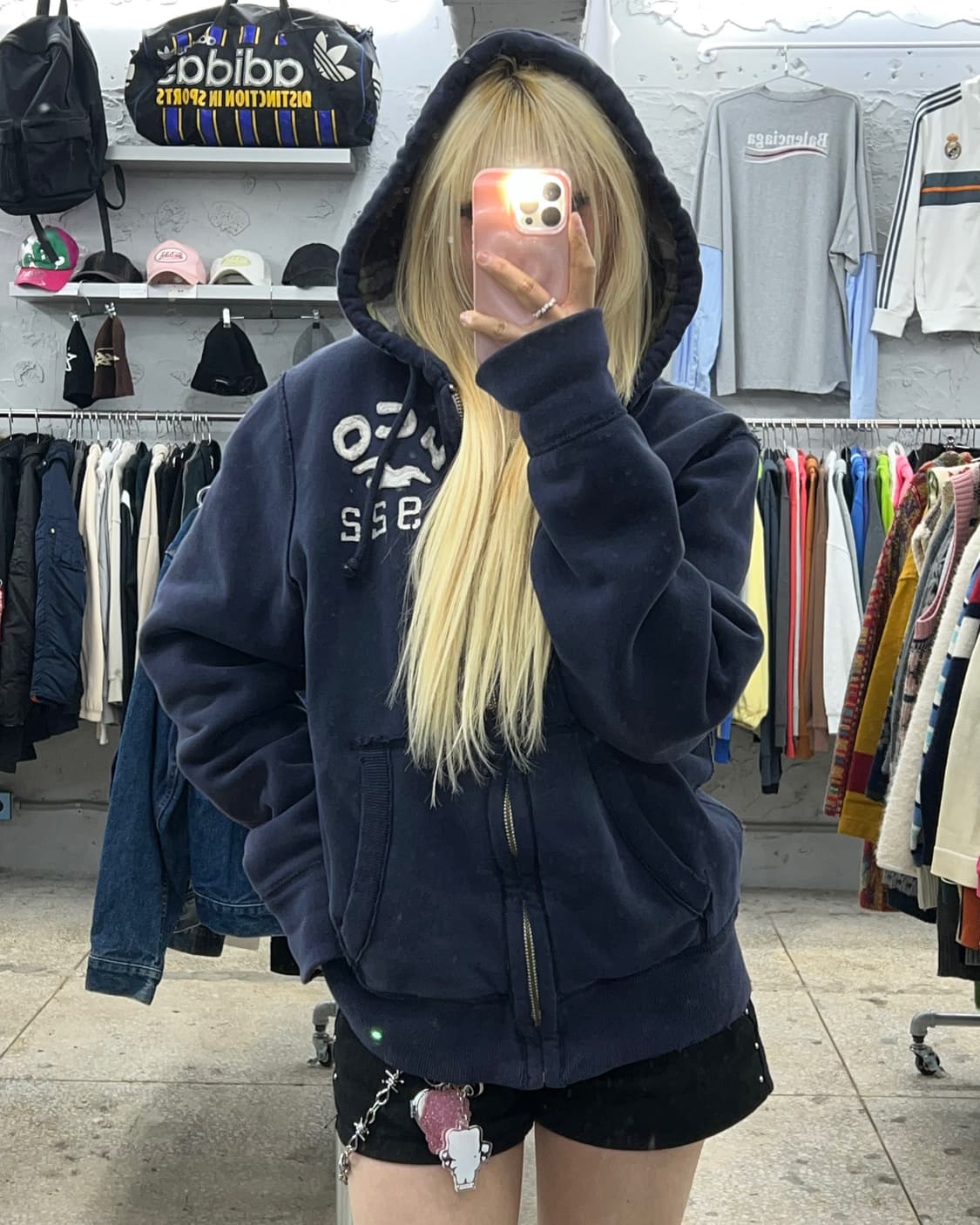 착샷O 홀리스터 체크누빔 네이비 후드집업 상품이미지4