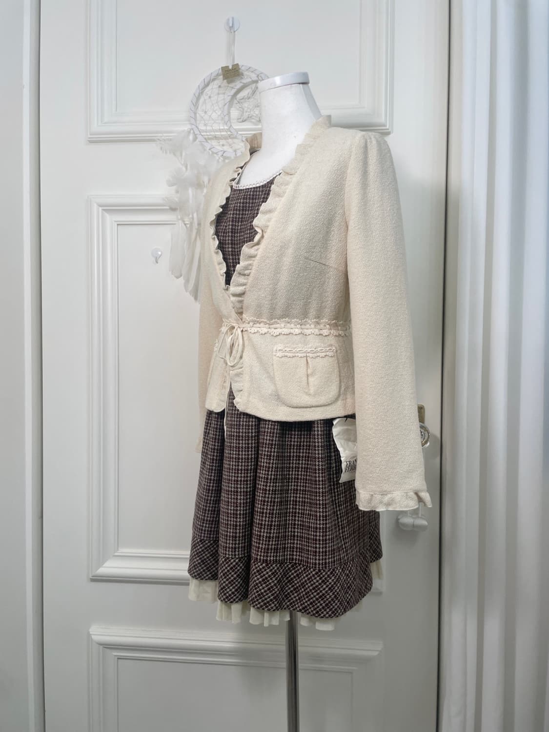 FRANCO FERRARO ivory tweed lace trim bow 상품이미지3