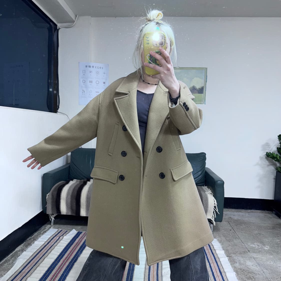 투티/0088 톰보이 베이지 더블버튼 롱 코트 상품이미지3