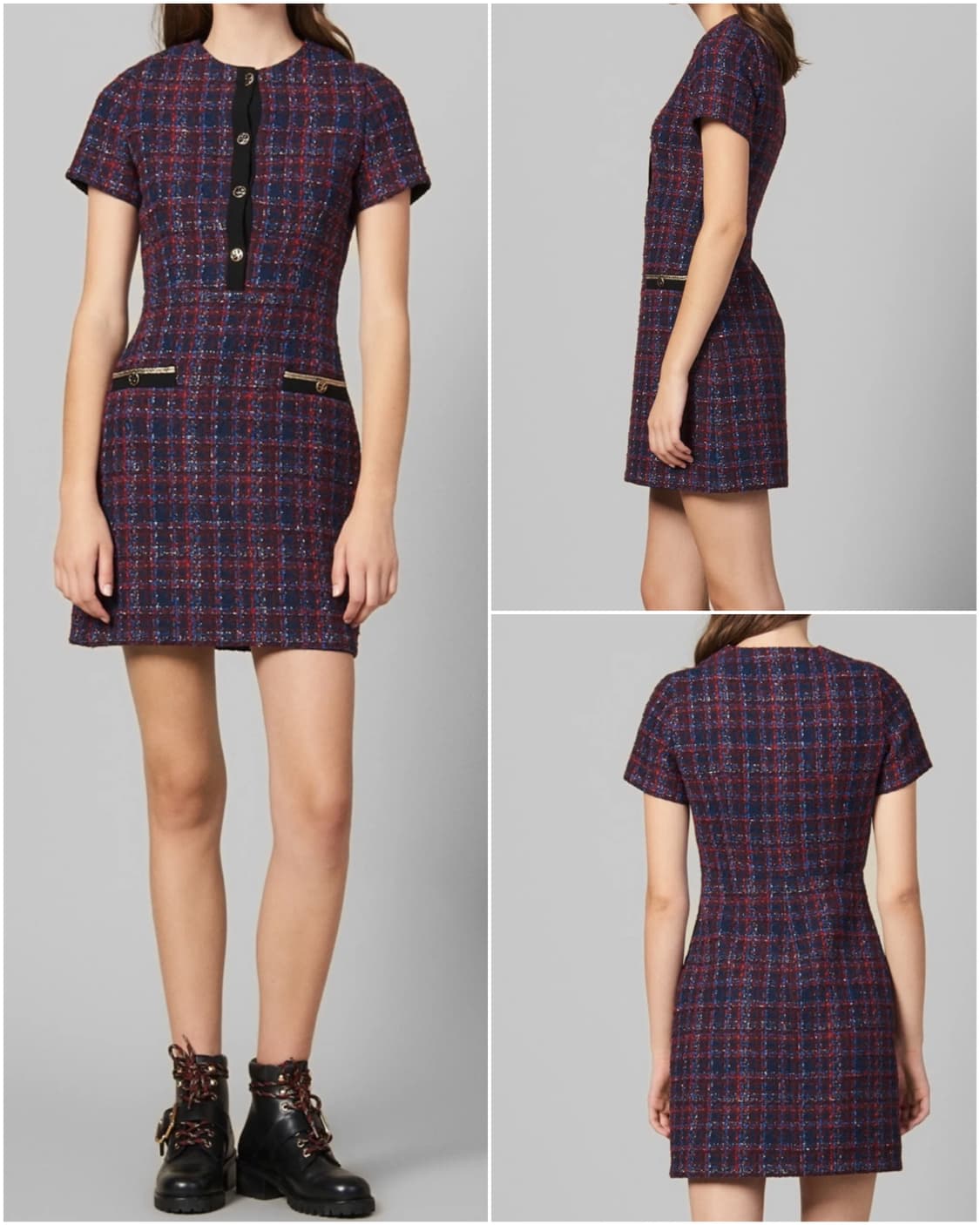 sandro 산드로 여성 트위드 반팔 원피스 36 _ 퍼플 상품이미지1