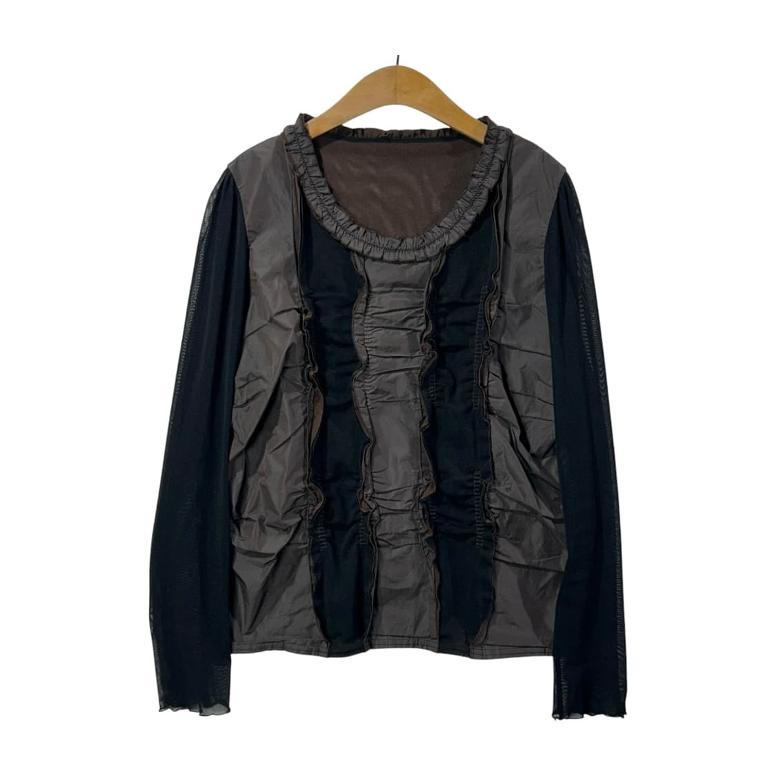 [JPN] 빈티지 셔링 시스루 블라우스 상품이미지1