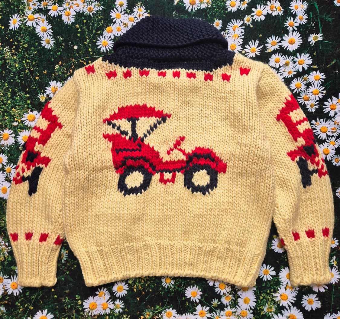 black power 일본 코위찬 옛날 자동차 패턴 니트 자켓 L 상품이미지2