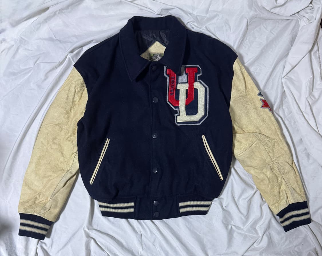 빈티지 울 카우레더 바시티 자켓 unknown destination 상품이미지2