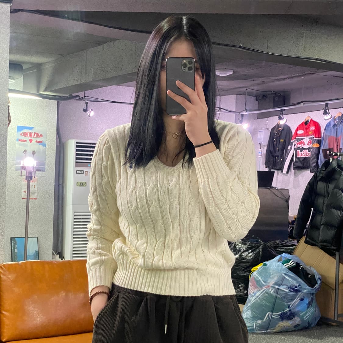 폴로 신형 화이트 코튼 브이넥 니트 B3481 상품이미지1