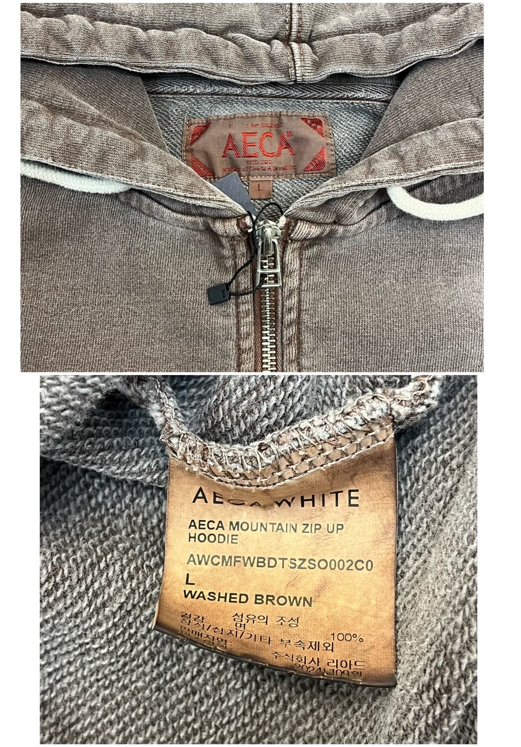 AECA 피그먼트 후드집업 브라운 L #csz3605 상품이미지3