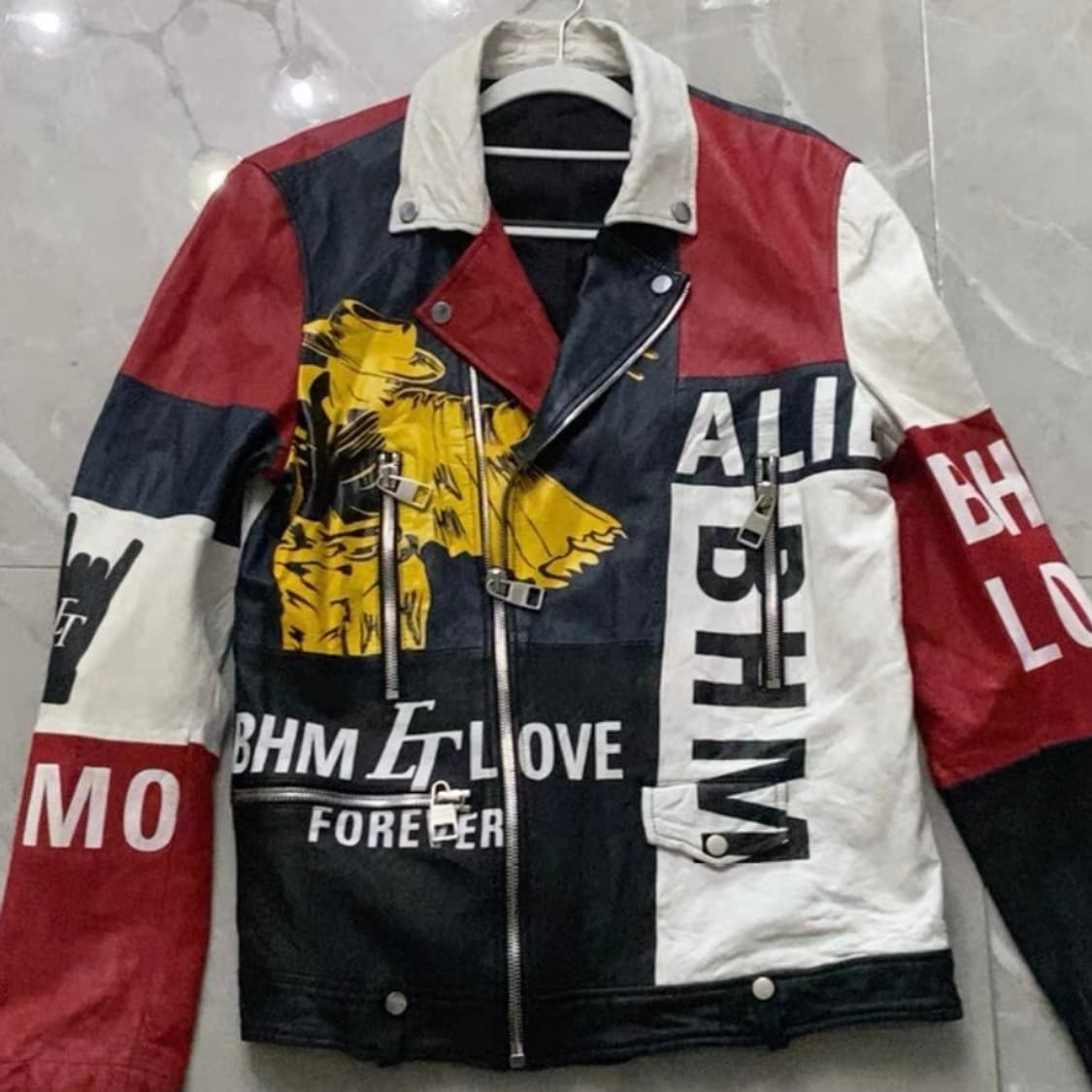 Vintage 리얼 램스킨 헤비 패치워크 레이싱 자켓 상품이미지3