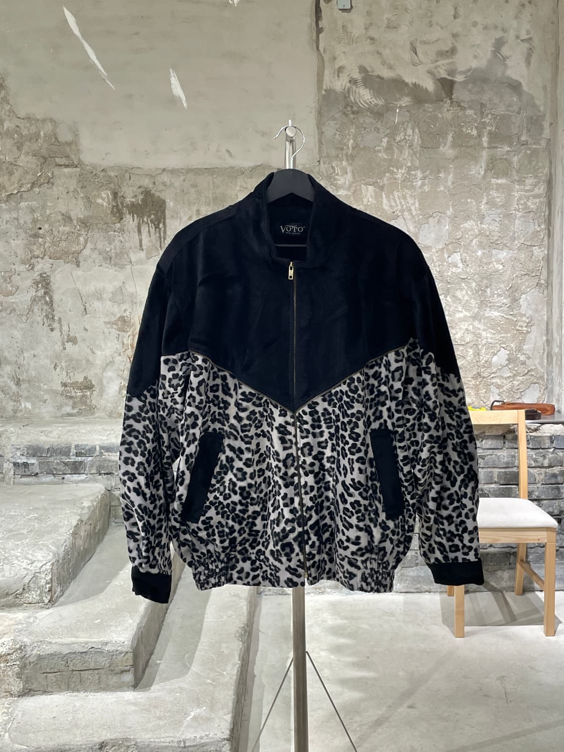 빈티지 요크 블랙 그레이 레오파드 집업 자켓  상품이미지1