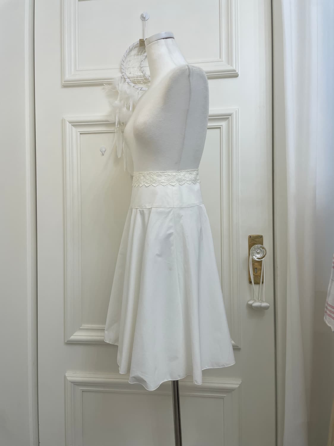 white waist lace point flare midi skirt 상품이미지2