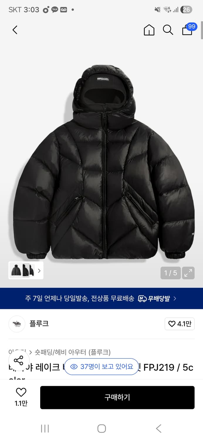 플루크 패딩팝니다 3달전구매 XL 상품이미지1