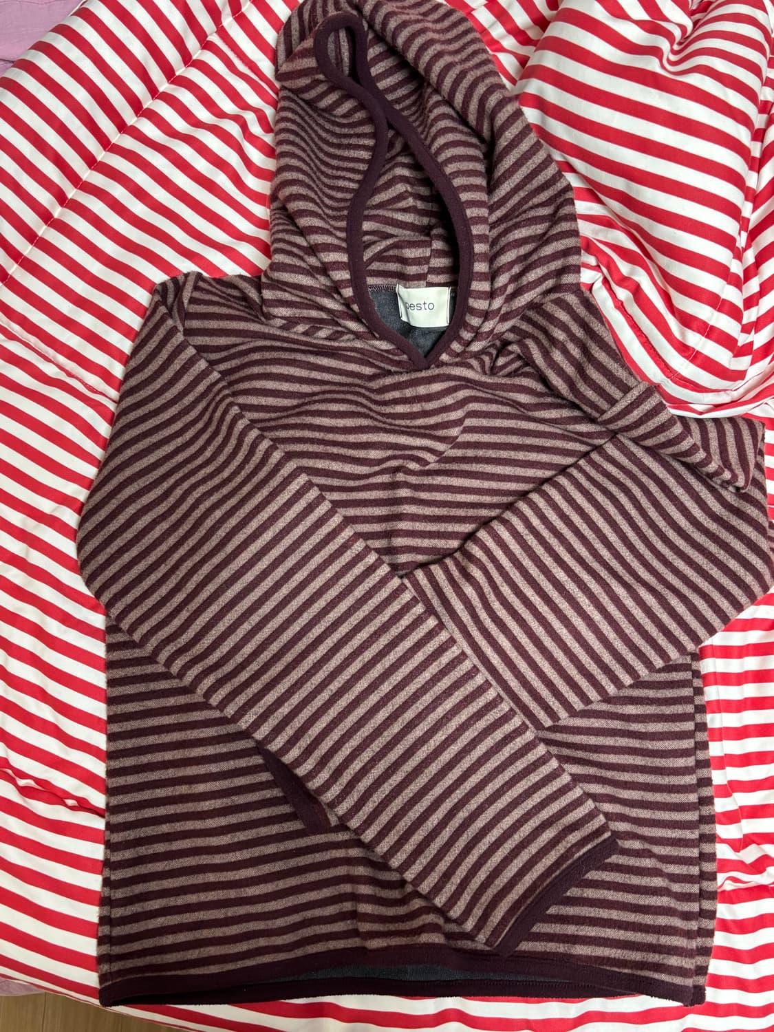 페스토 윈터 스트라이프 후디드 탑 와인 상품이미지2