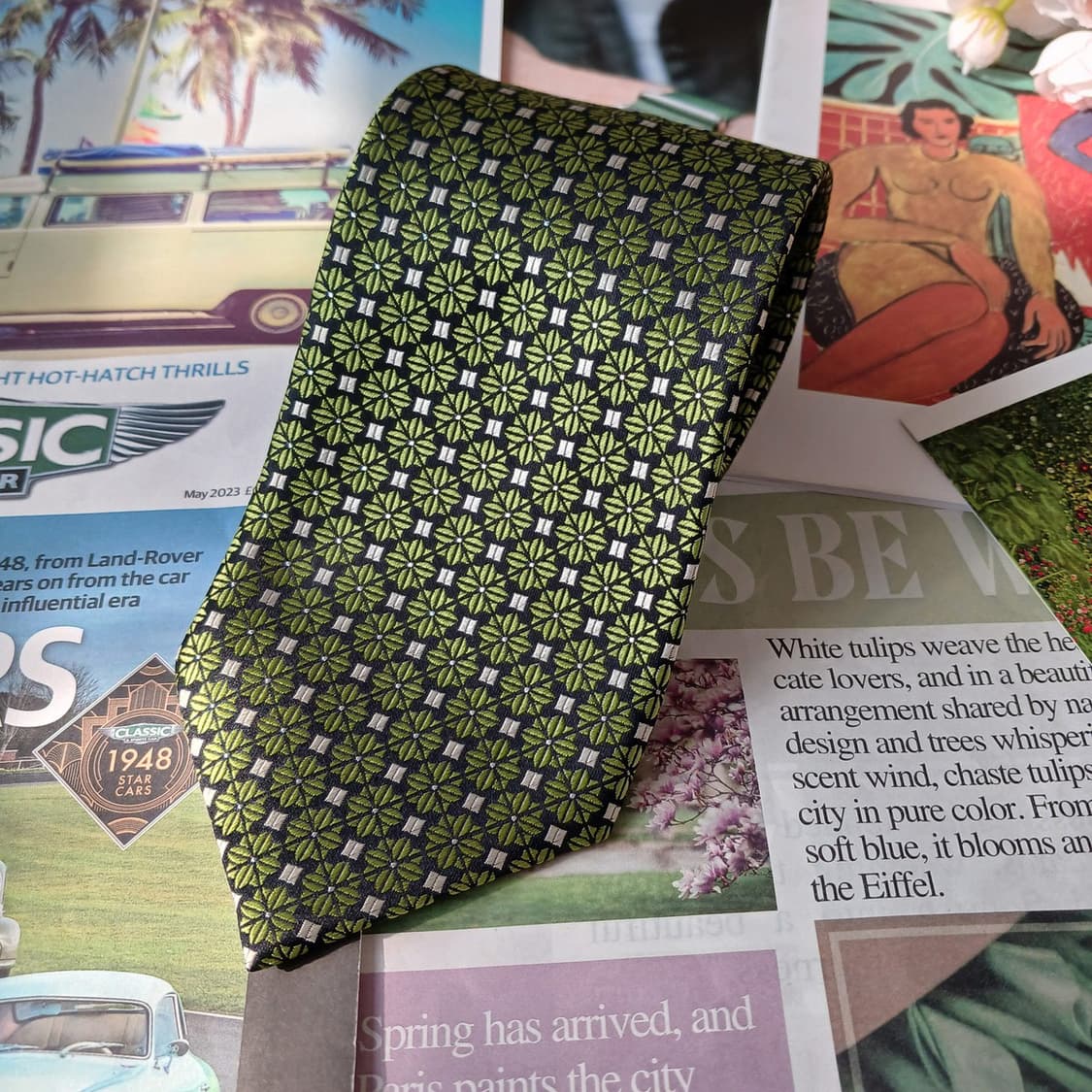 니나리치 실크 그린 패턴 넥타이 9.8cm A+등급 A19793
 상품이미지4