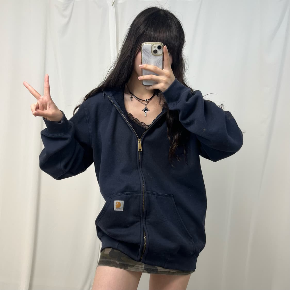 Carhartt navy hood zip-up 상품이미지2