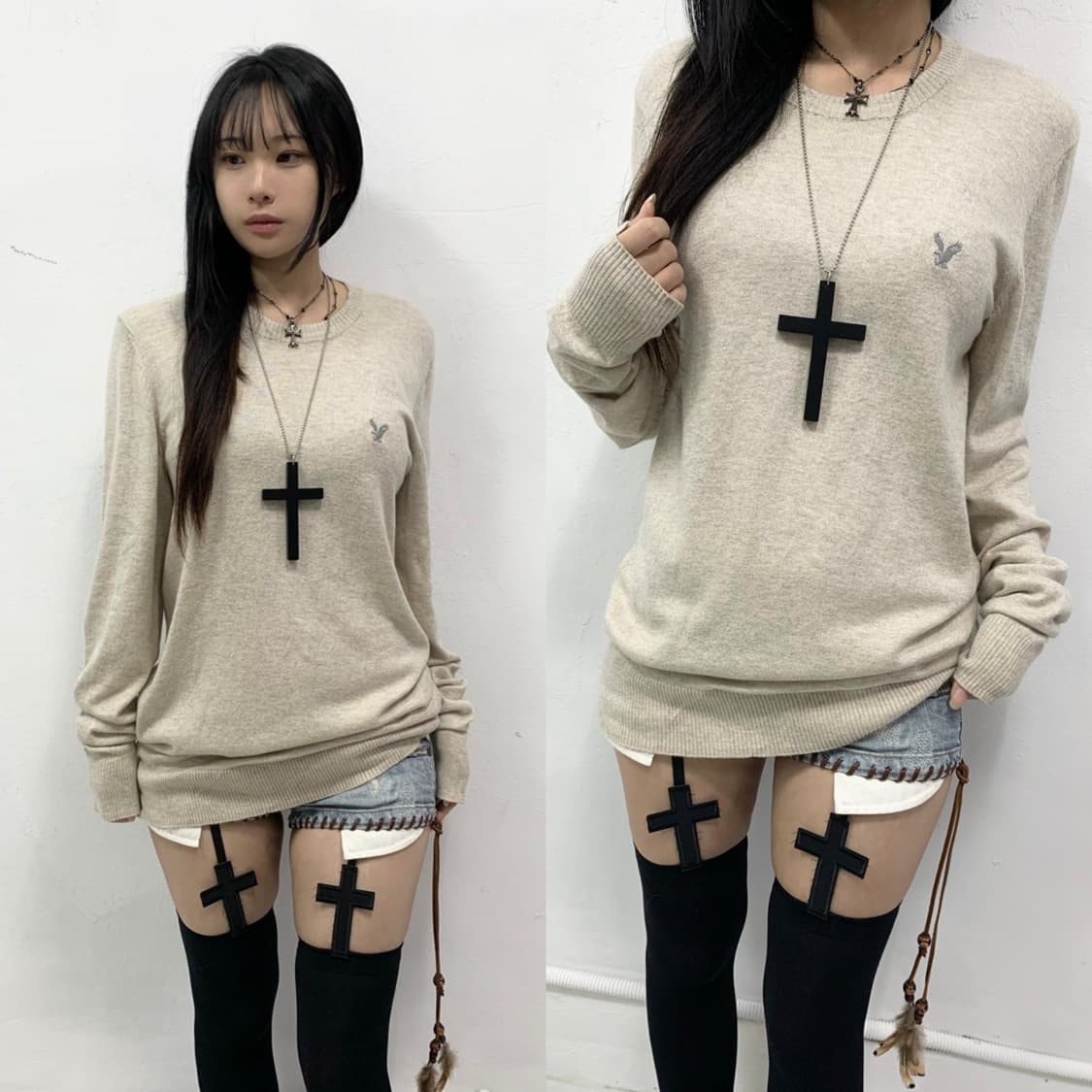 [AMERICAN EAGLE] 아메리칸 이글 y2k 베이지 니트 상품이미지1