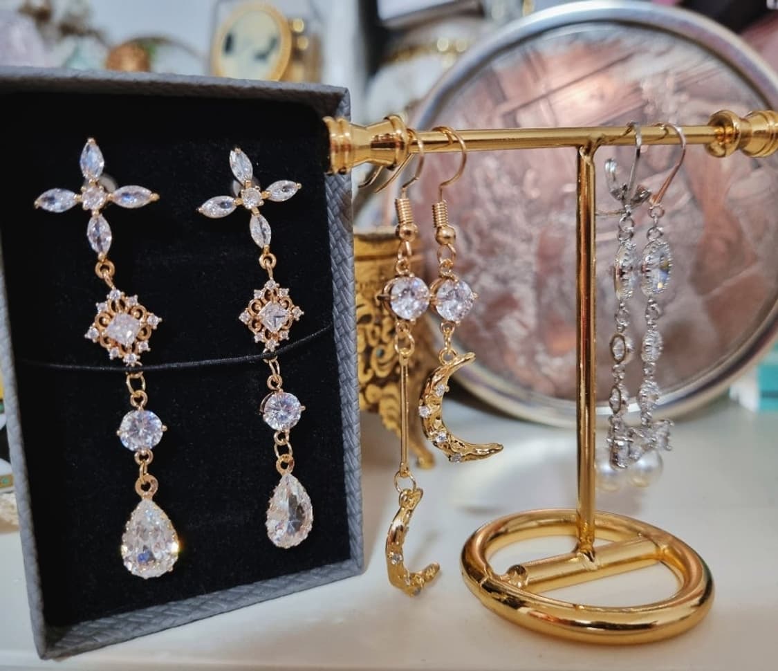 핸드메이드) 은침 크리스탈드롭귀걸이  상품이미지2