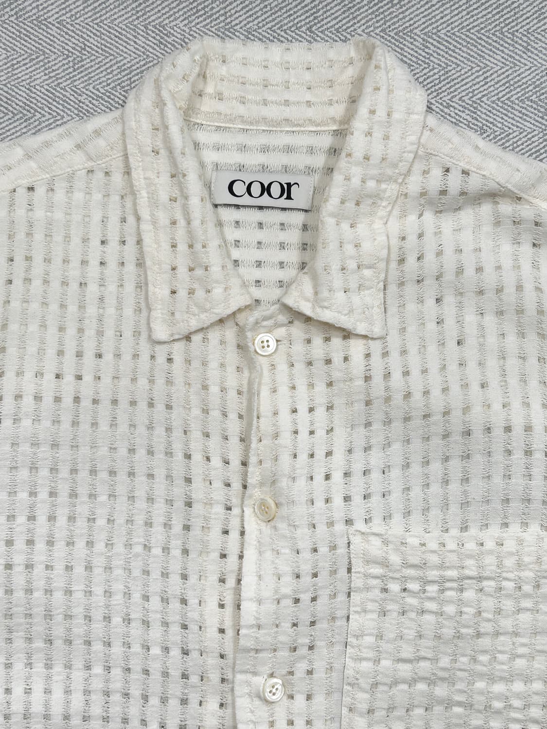 Coor 쿠어 매쉬 그리드 오픈 칼라 셔츠 아이보리 상품이미지4