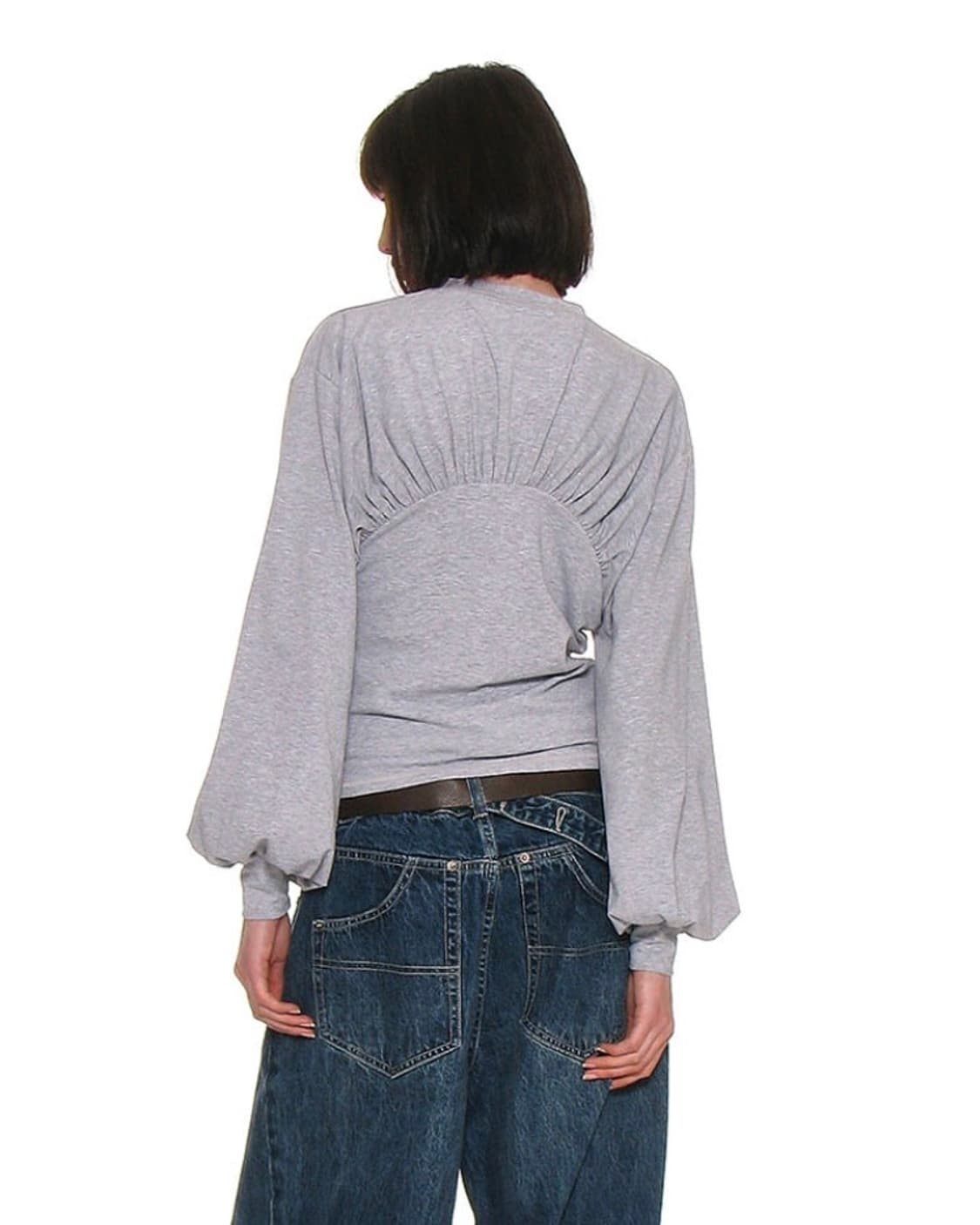 shirring henley neck long sleeve melange 상품이미지2