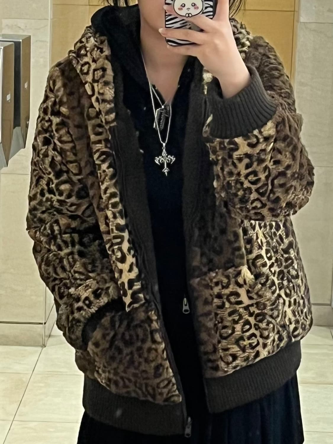 빈티지 호피 퍼 후드집업 갸루 상품이미지5