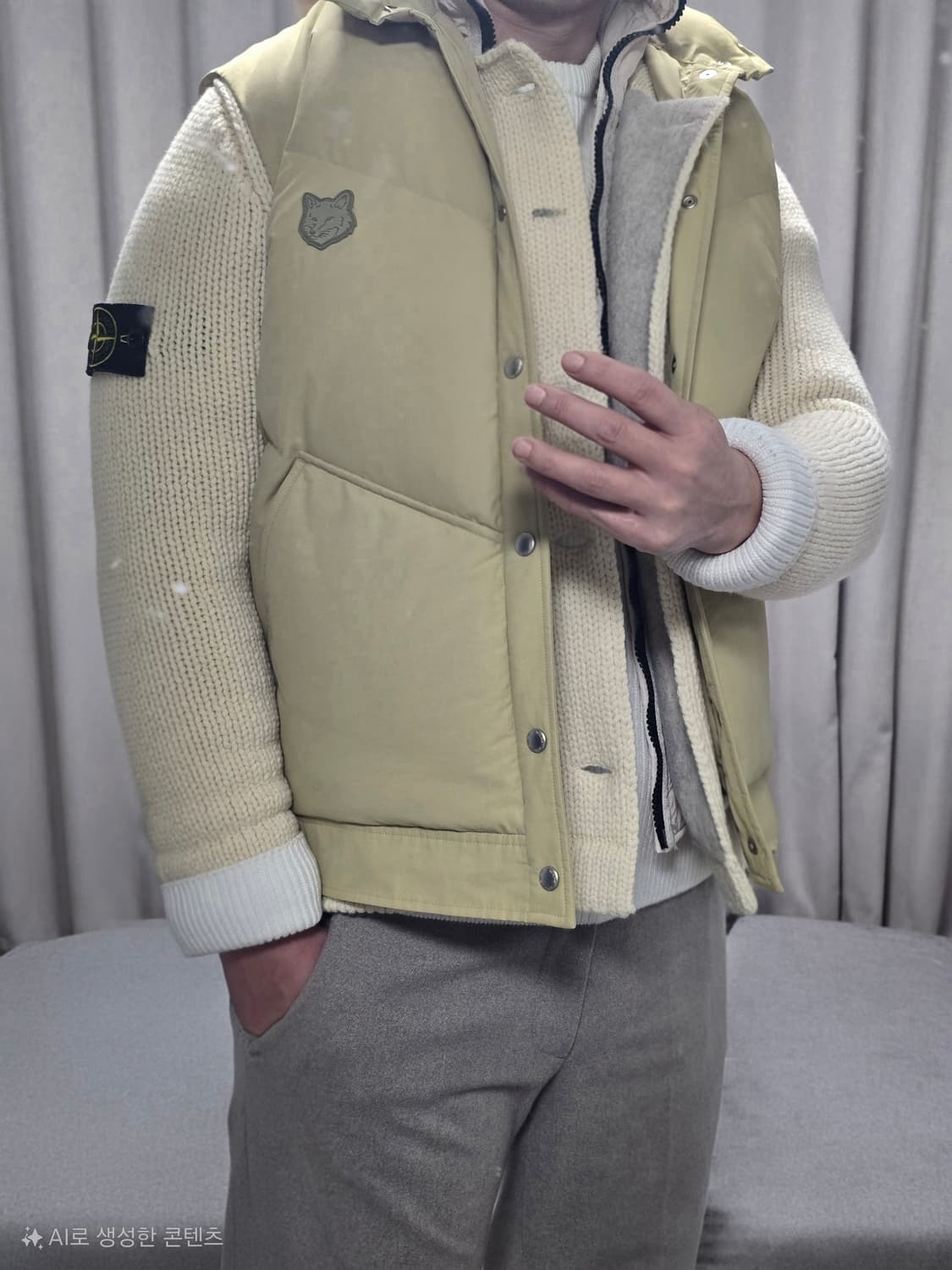 스톤아일랜드 가디건 남성 니트 후드(탈부착) 아이보리 상품이미지9