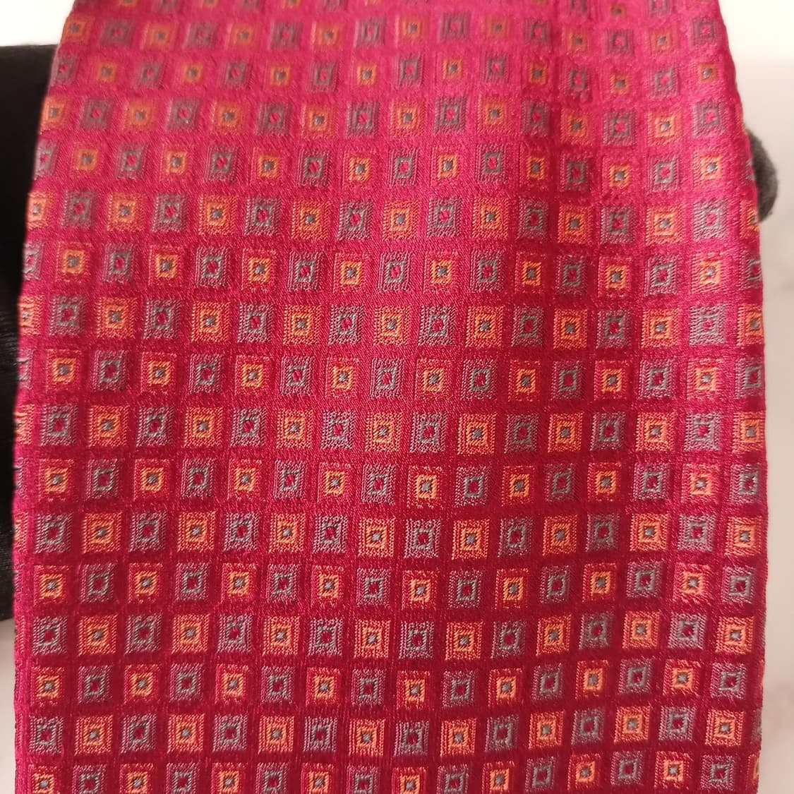 알테아 실크 레드 미세 기하 패턴 넥타이 9.4cm A+등급 A18953 상품이미지5