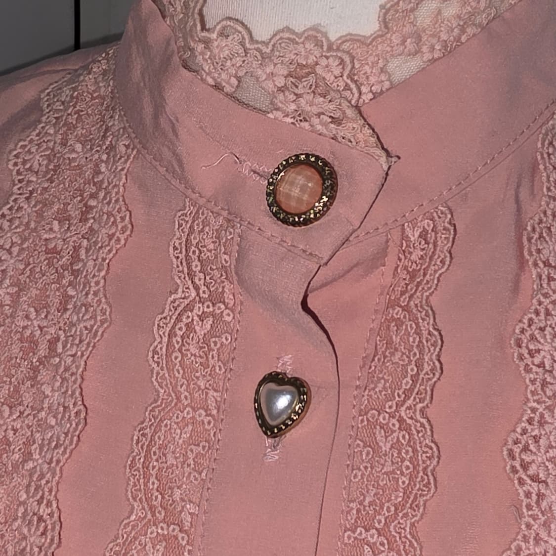 빈티지)양산형 핑크 레이스 히메갸루st 하트버튼 로맨틱 블라우스 상품이미지2