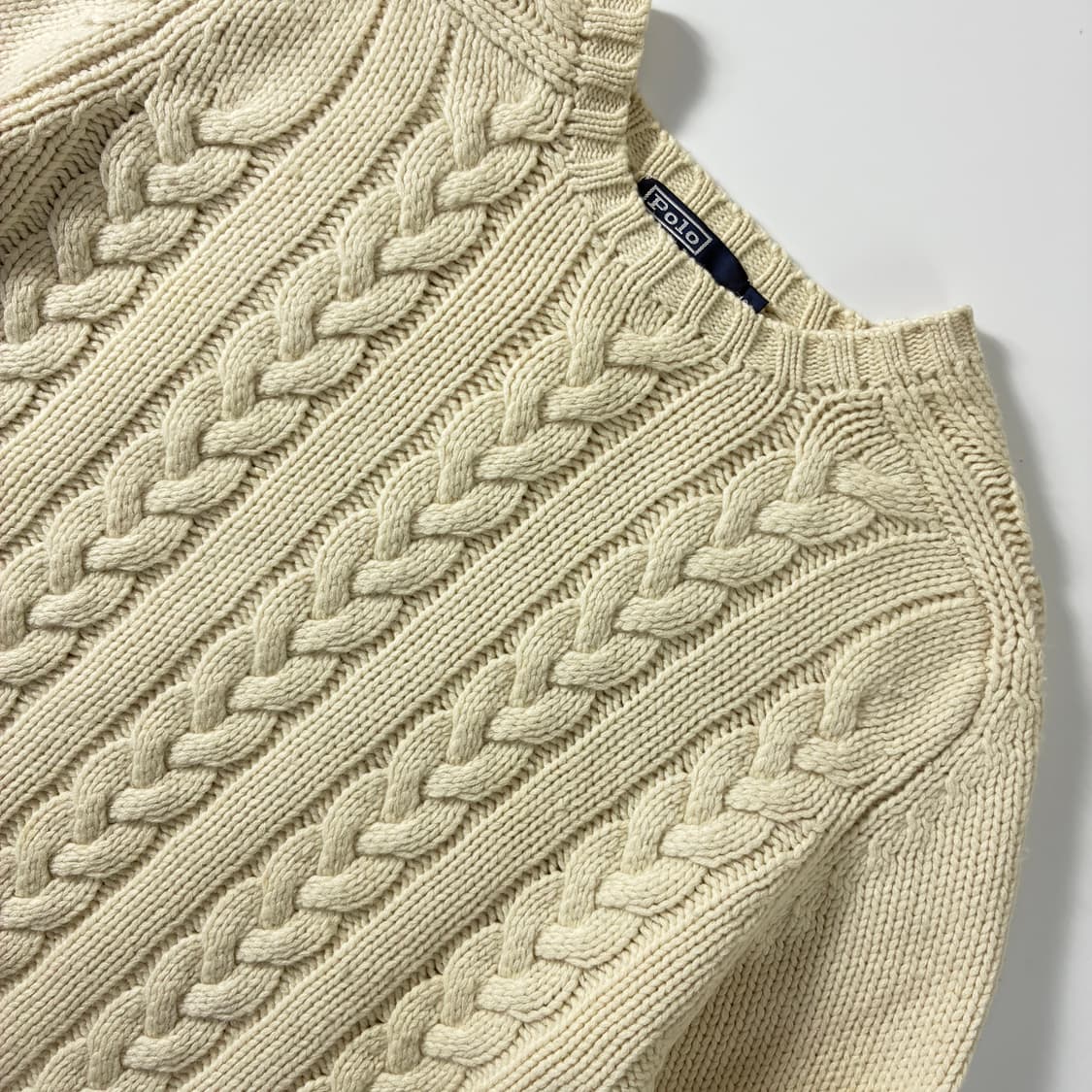 Polo 폴로 랄프로렌 00'크림 아이보리 옐보우 스웨이드 케이즐 스웨터 상품이미지3