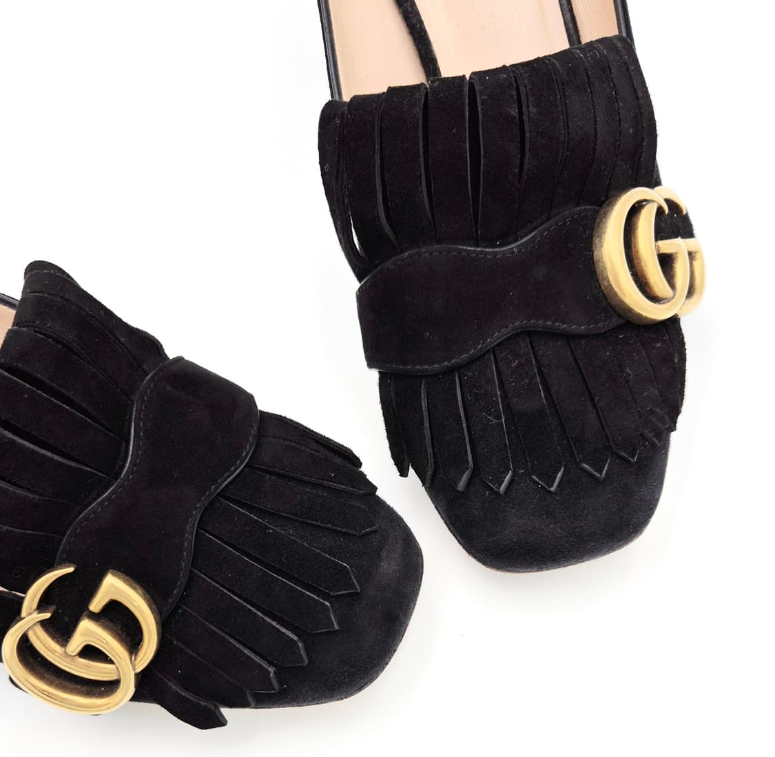 구찌 GG 금장 블랙 스웨이드 블록 힐 로퍼 35 상품이미지5
