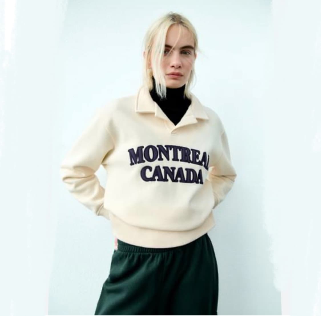 L) ZARA 자라 캐나다 몬트리올 로고 오버핏 스웻셔츠 맨투맨티 공용 상품이미지1