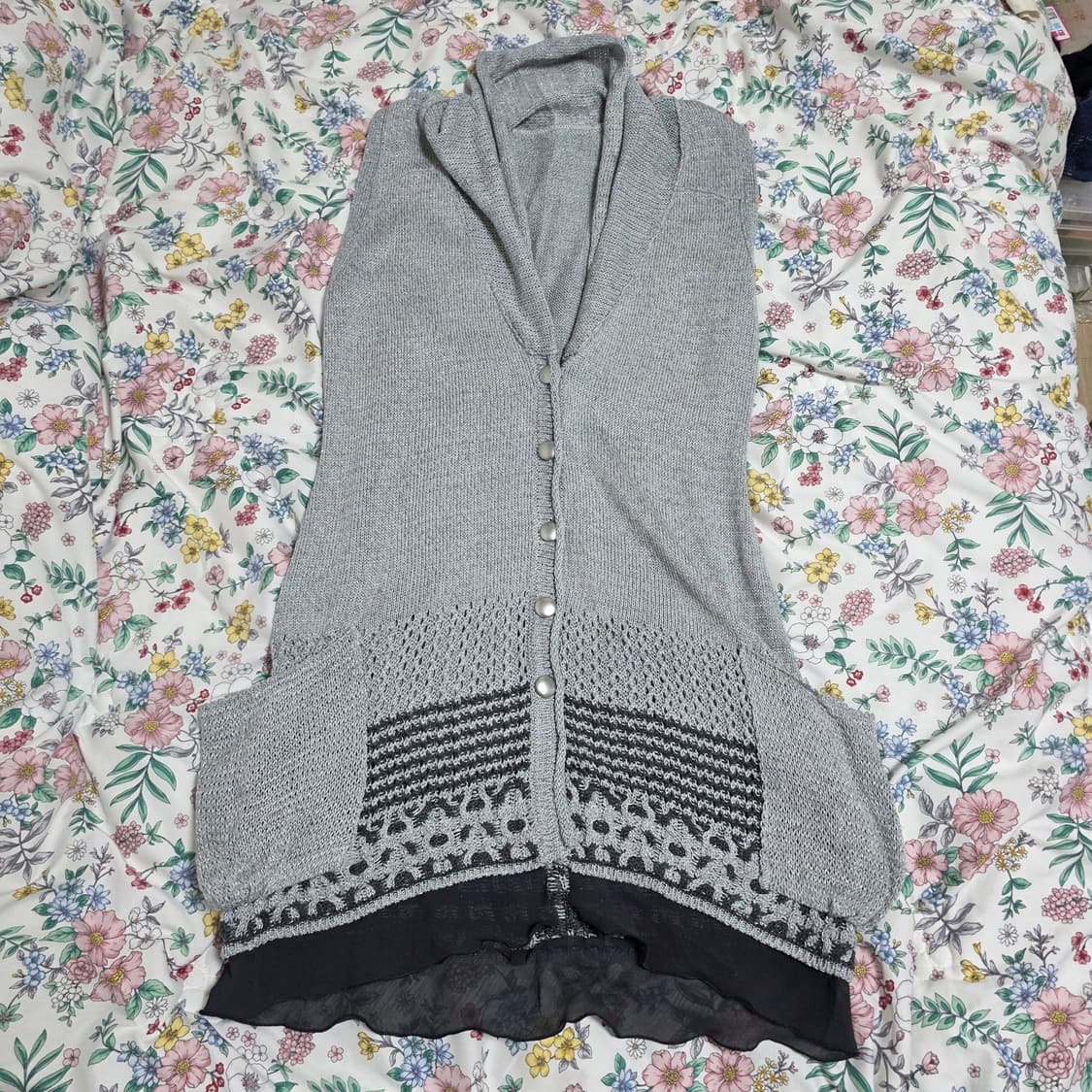 빈티지)y2k 모리걸 아오이유우st 글리터 그레이 엑팜깔 니트롱베스트 상품이미지3