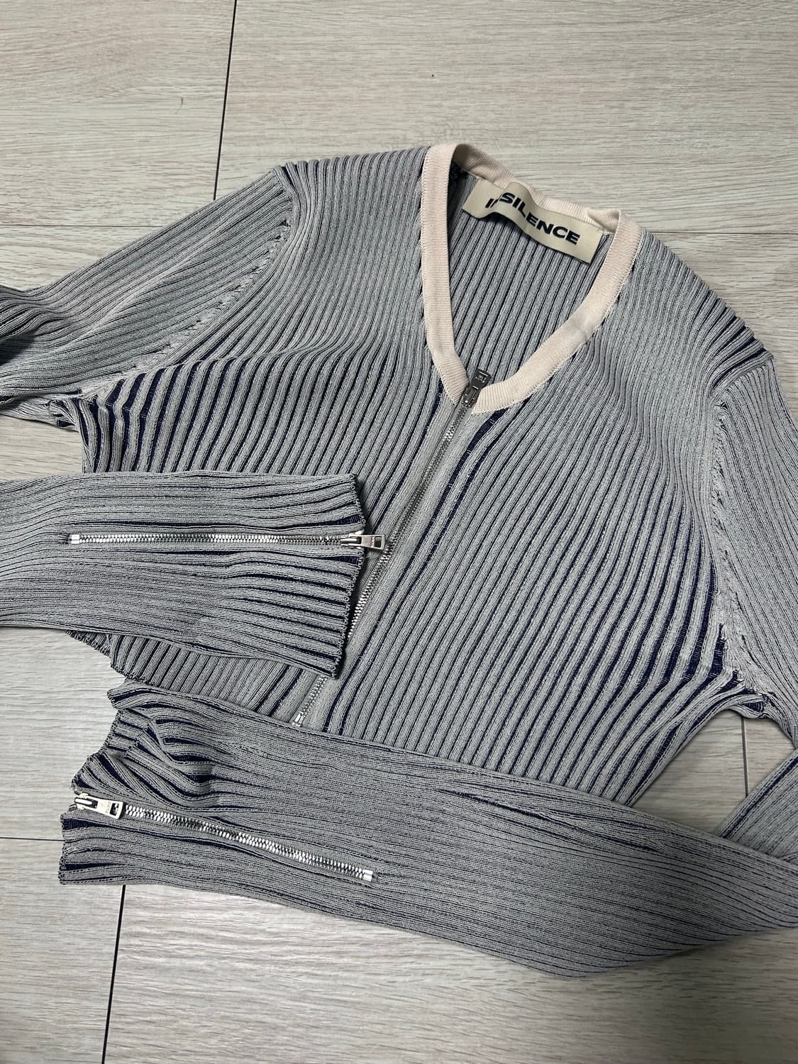 인사일런스 우먼 크롭 리브드 집업 카디건 가디건 MIX 미듐 상품이미지2