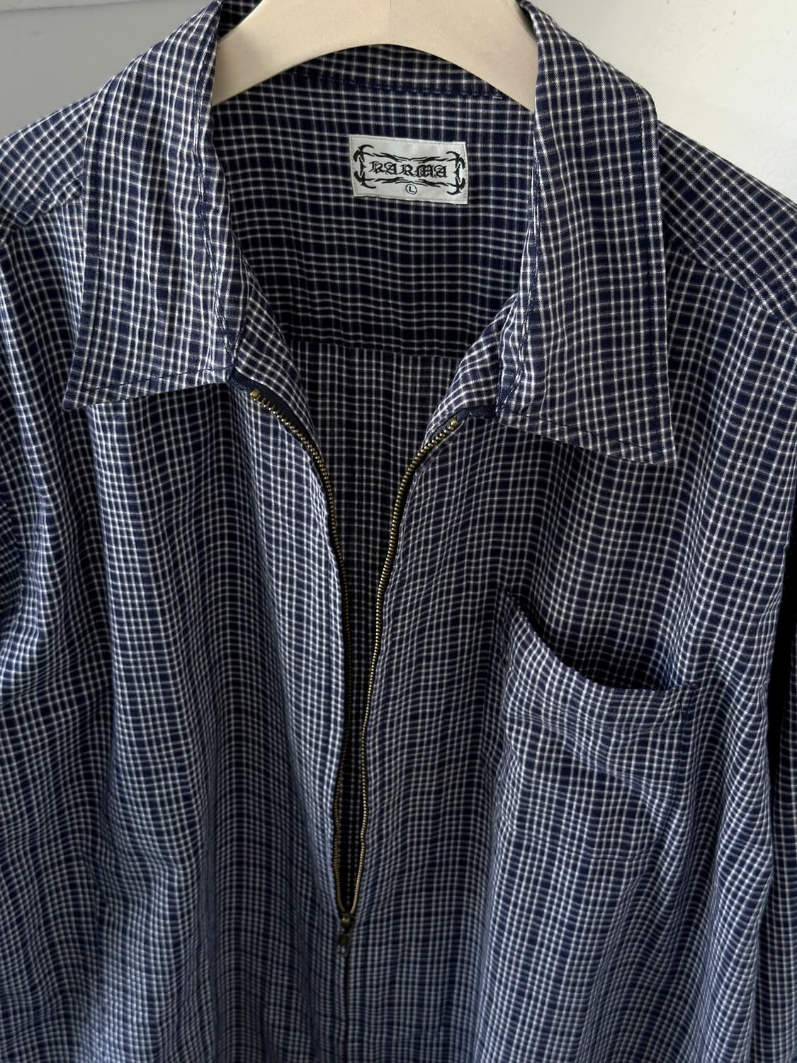 Natural cotton micro check zip shirket 상품이미지3