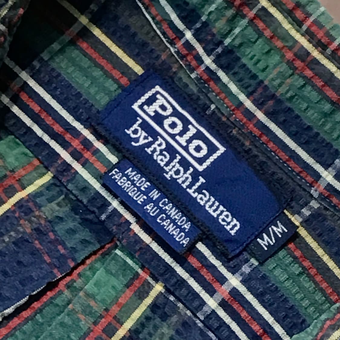 90s 폴로랄프로렌 네이비 그린 마드라스 체크 시어서커 셔츠 남성 110 상품이미지6