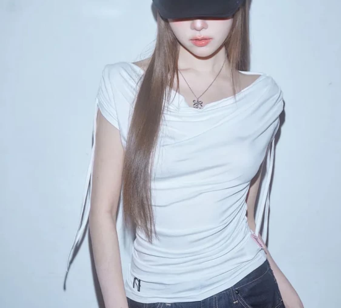뉴얼린- 미야오 썸머 드레이핑 셔링 보트넥 탑 meow top 화이트 상품이미지1
