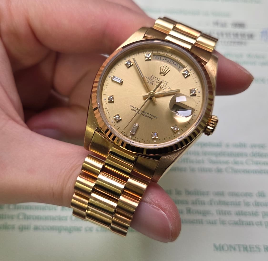 롤렉스 데이데이트 18238 18K올금통 바게트&다이아 샴골판 (원보증서 상품이미지3