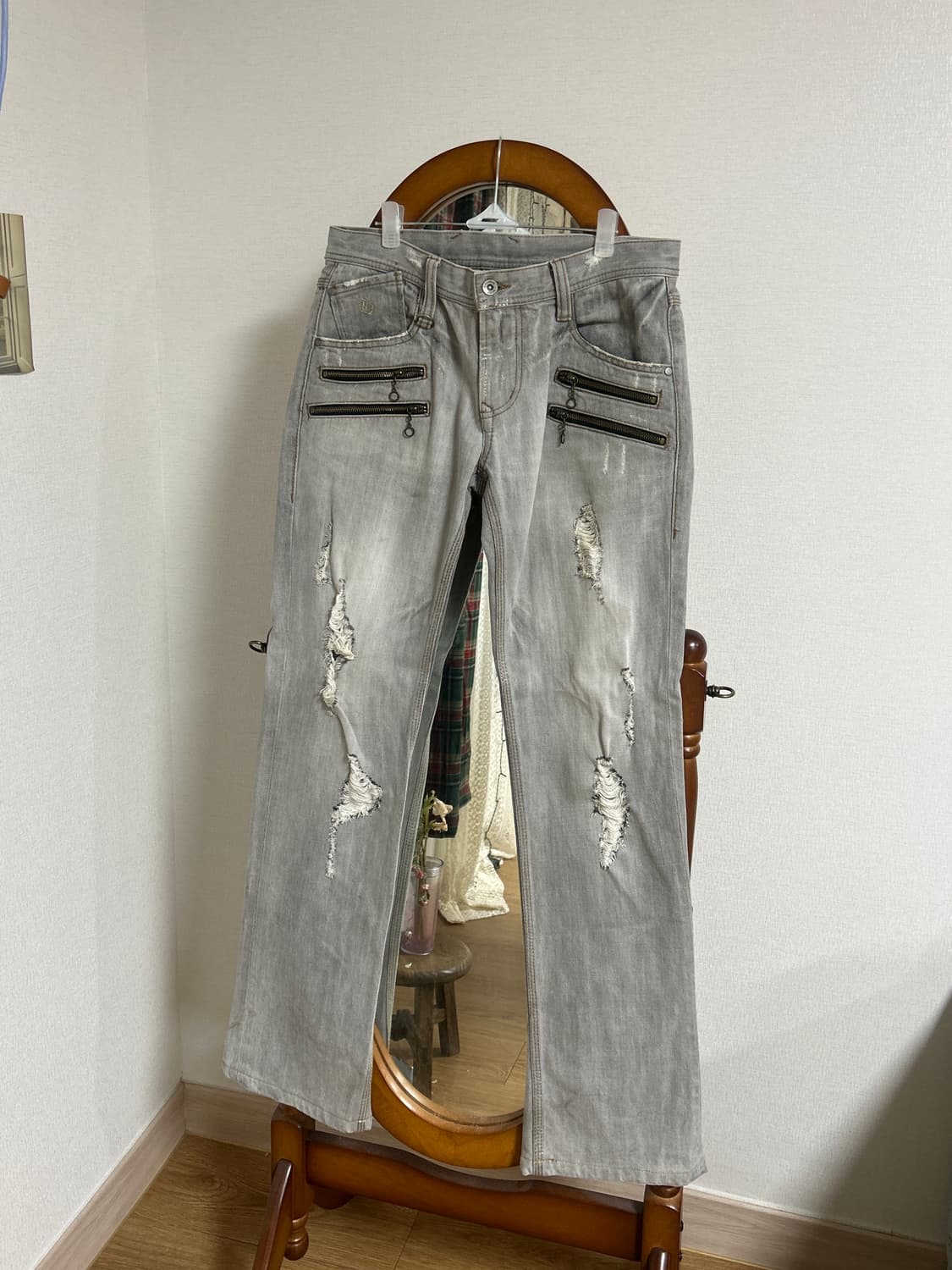 데미지 워싱 그레이 데님팬츠 상품이미지1