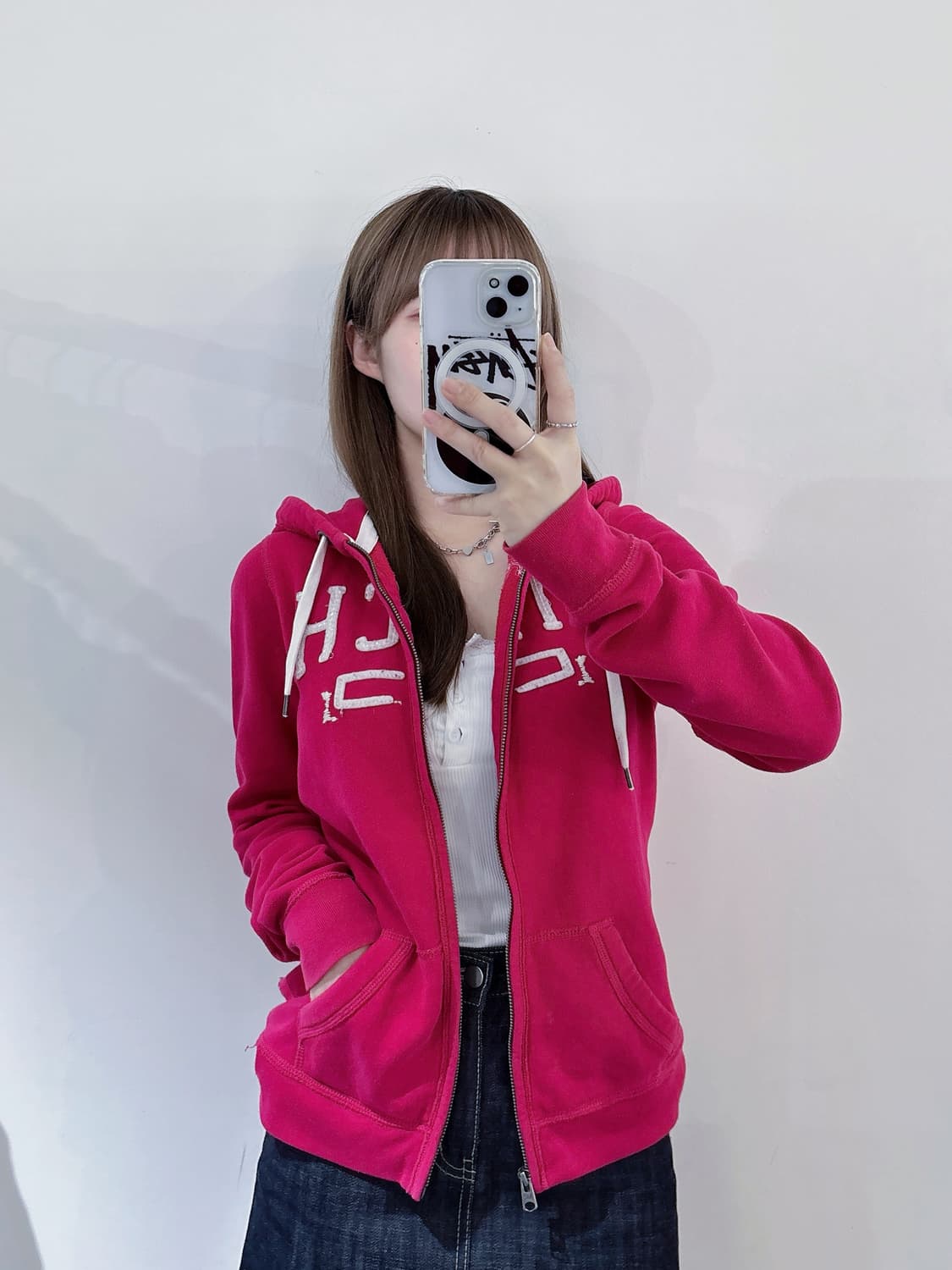 아베크롬비 핫핑크 빅로고 후드집업 상품이미지3